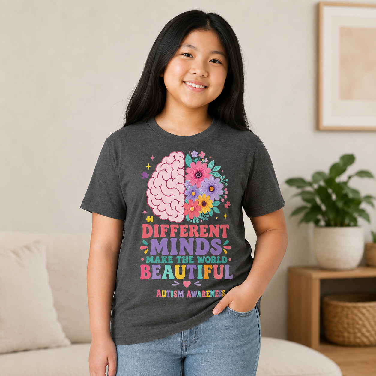 Youth Tee — "Different Minds Make The World Beautiful" Autism Awareness