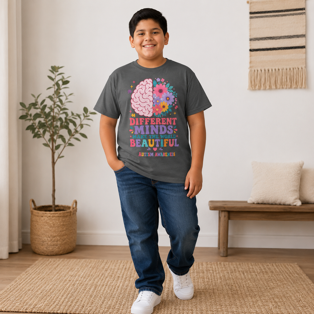 Youth Tee — "Different Minds Make The World Beautiful" Autism Awareness