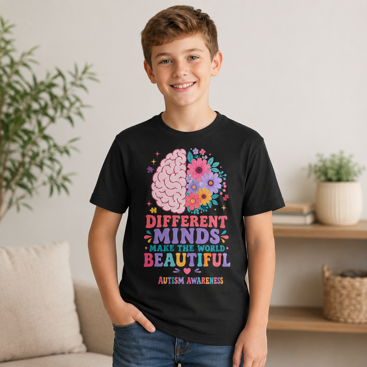 Youth Tee — "Different Minds Make The World Beautiful" Autism Awareness