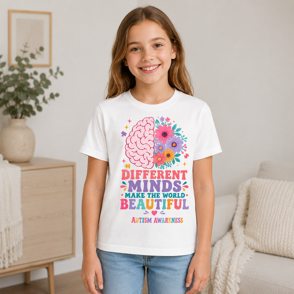 Youth Tee — "Different Minds Make The World Beautiful" Autism Awareness