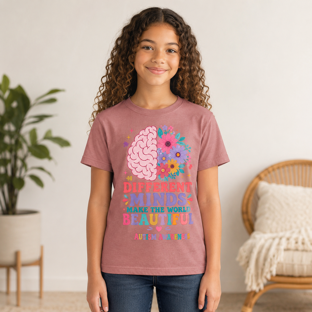 Youth Tee — "Different Minds Make The World Beautiful" Autism Awareness