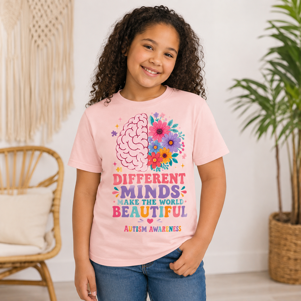 Youth Tee — "Different Minds Make The World Beautiful" Autism Awareness