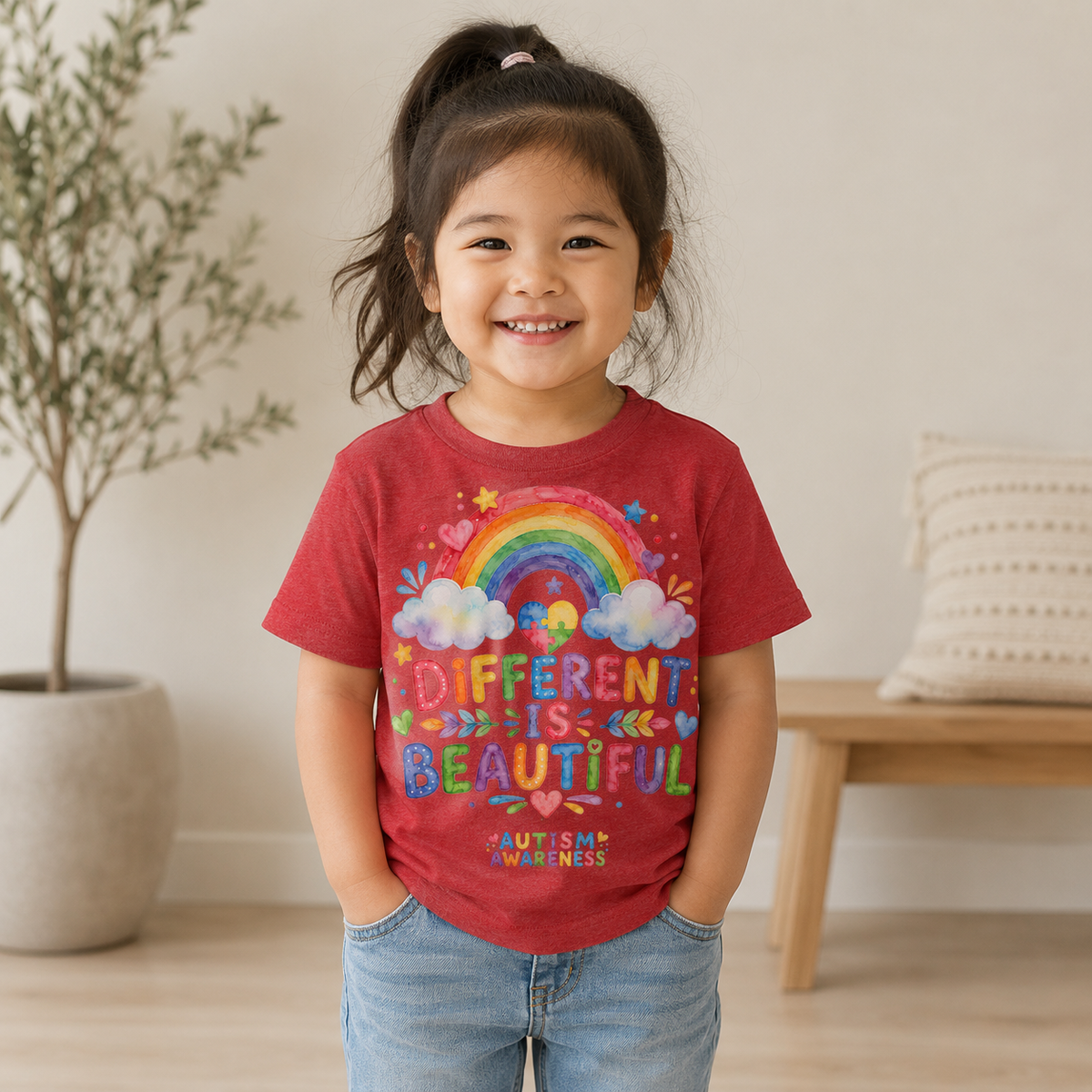 Toddler Tee — "Different Is Beautiful" Rainbow Autism Awareness Shirt