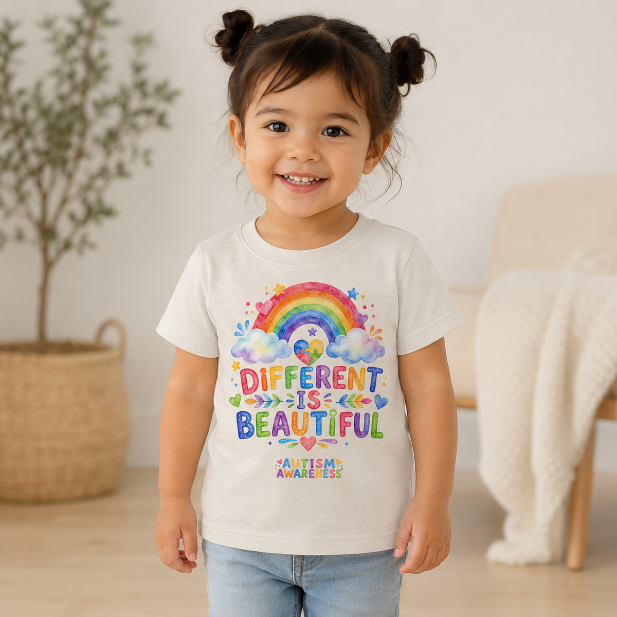 Toddler Tee — "Different Is Beautiful" Rainbow Autism Awareness Shirt