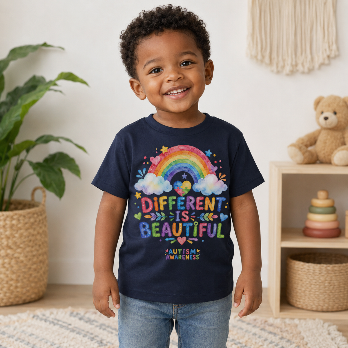 Toddler Tee — "Different Is Beautiful" Rainbow Autism Awareness Shirt