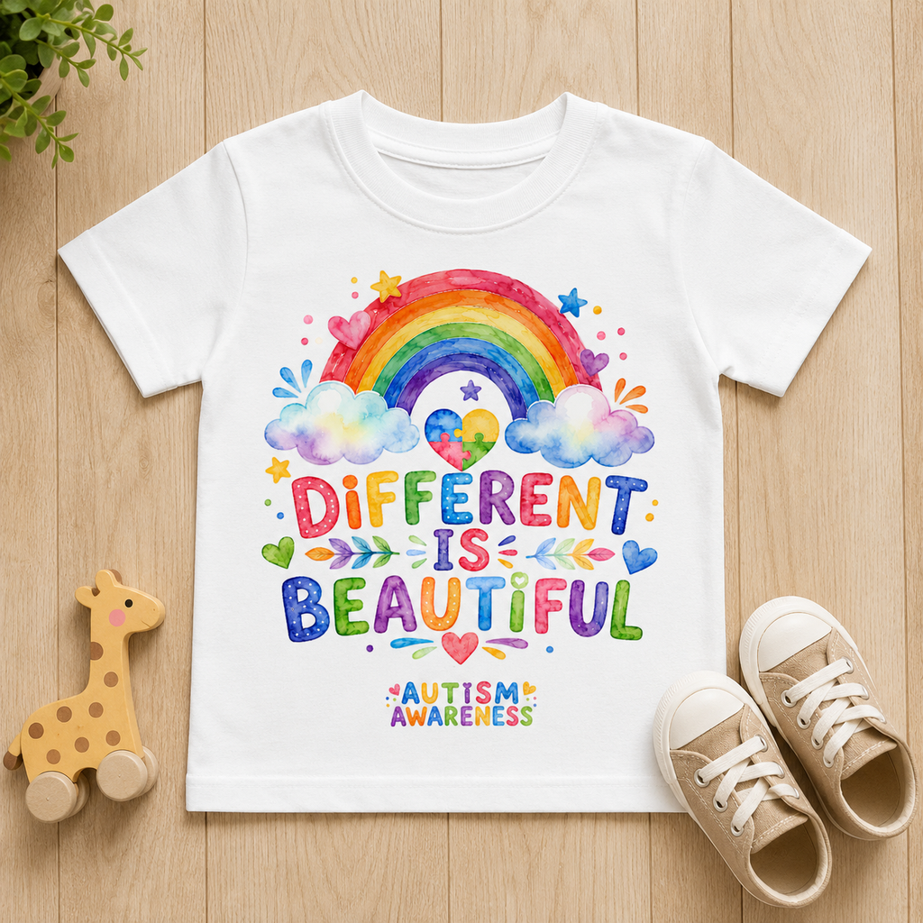 Toddler Tee — "Different Is Beautiful" Rainbow Autism Awareness Shirt