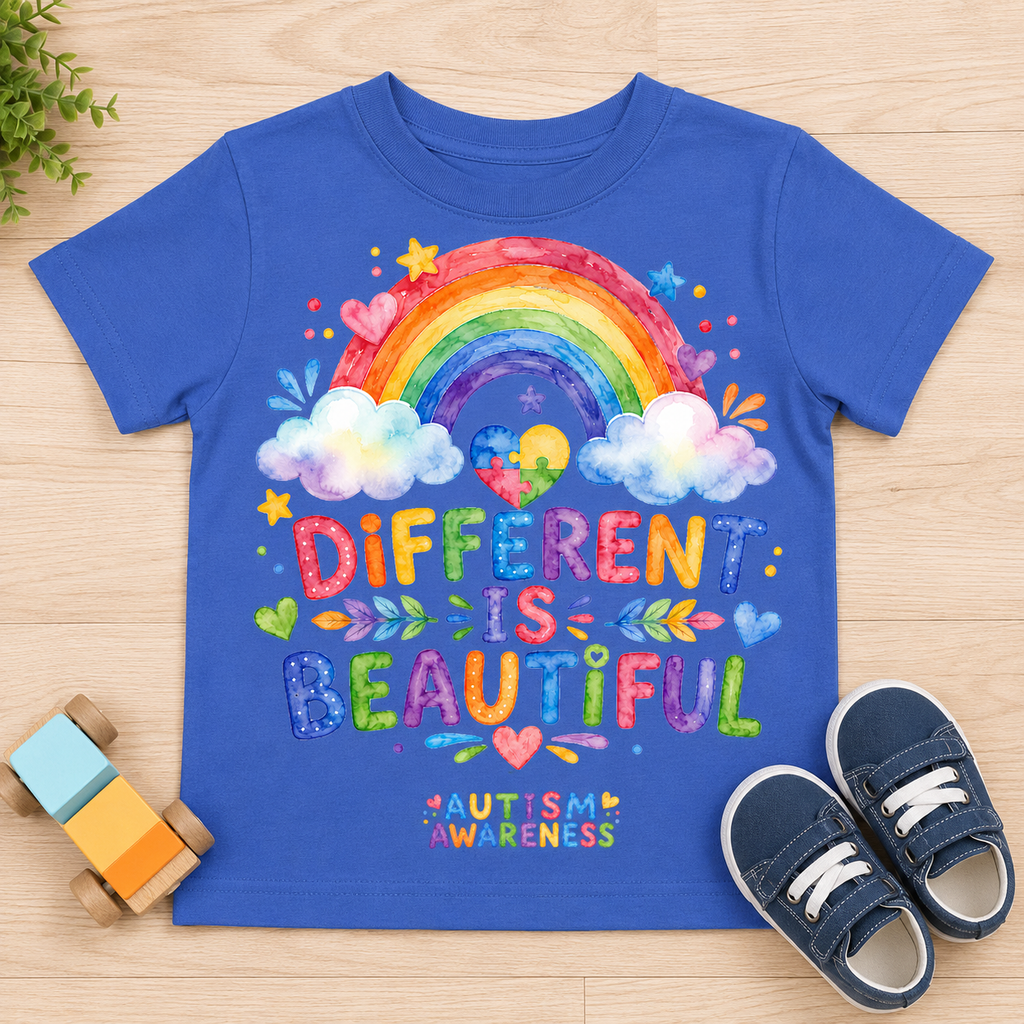 Toddler Tee — "Different Is Beautiful" Rainbow Autism Awareness Shirt