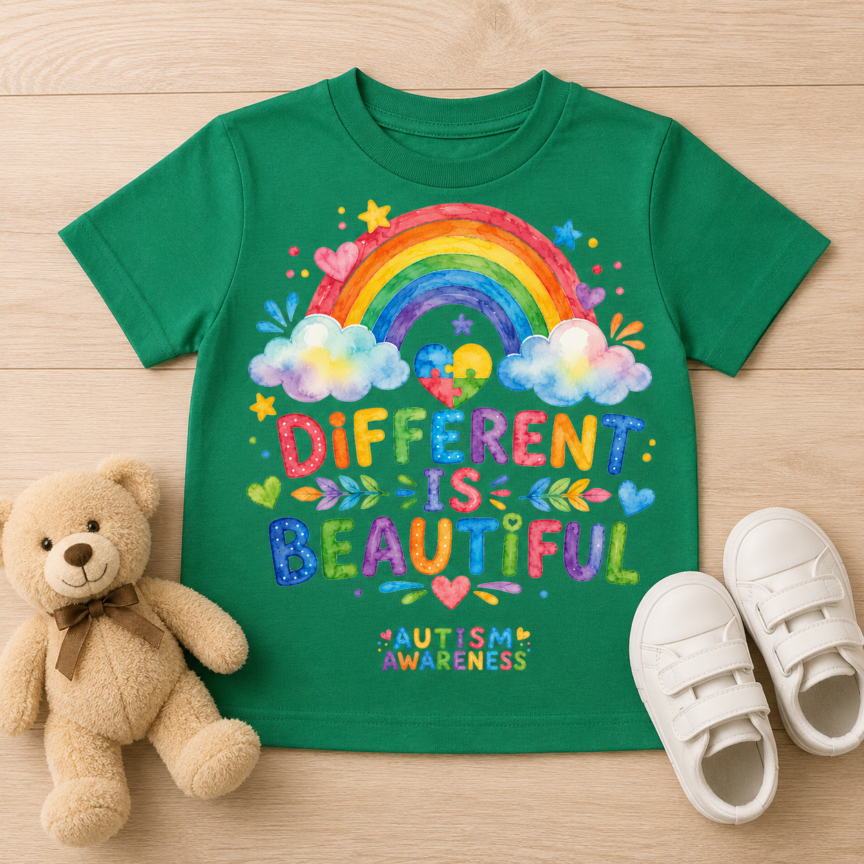 Toddler Tee — "Different Is Beautiful" Rainbow Autism Awareness Shirt