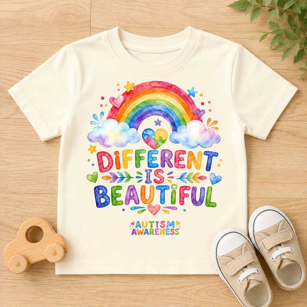 Toddler Tee — "Different Is Beautiful" Rainbow Autism Awareness Shirt