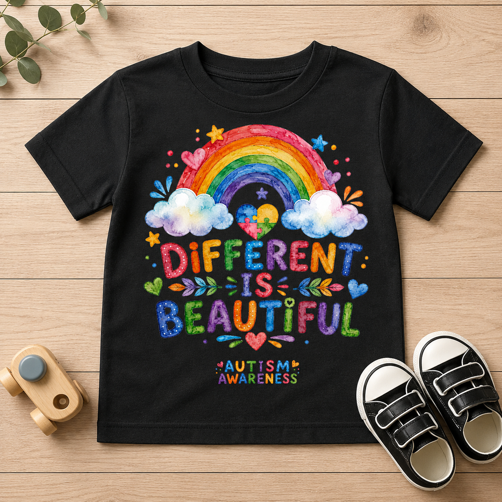 Toddler Tee — "Different Is Beautiful" Rainbow Autism Awareness Shirt