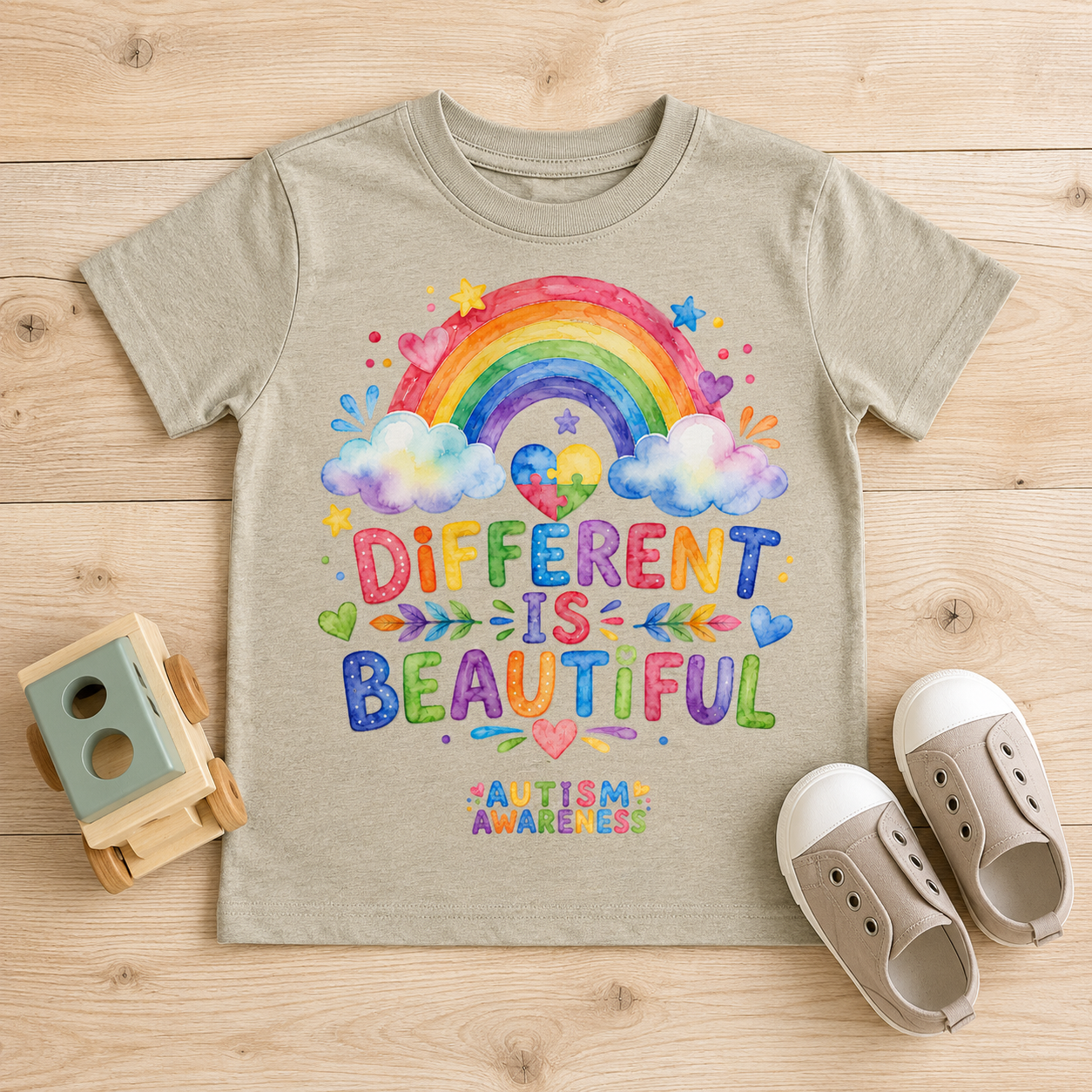Toddler Tee — "Different Is Beautiful" Rainbow Autism Awareness Shirt