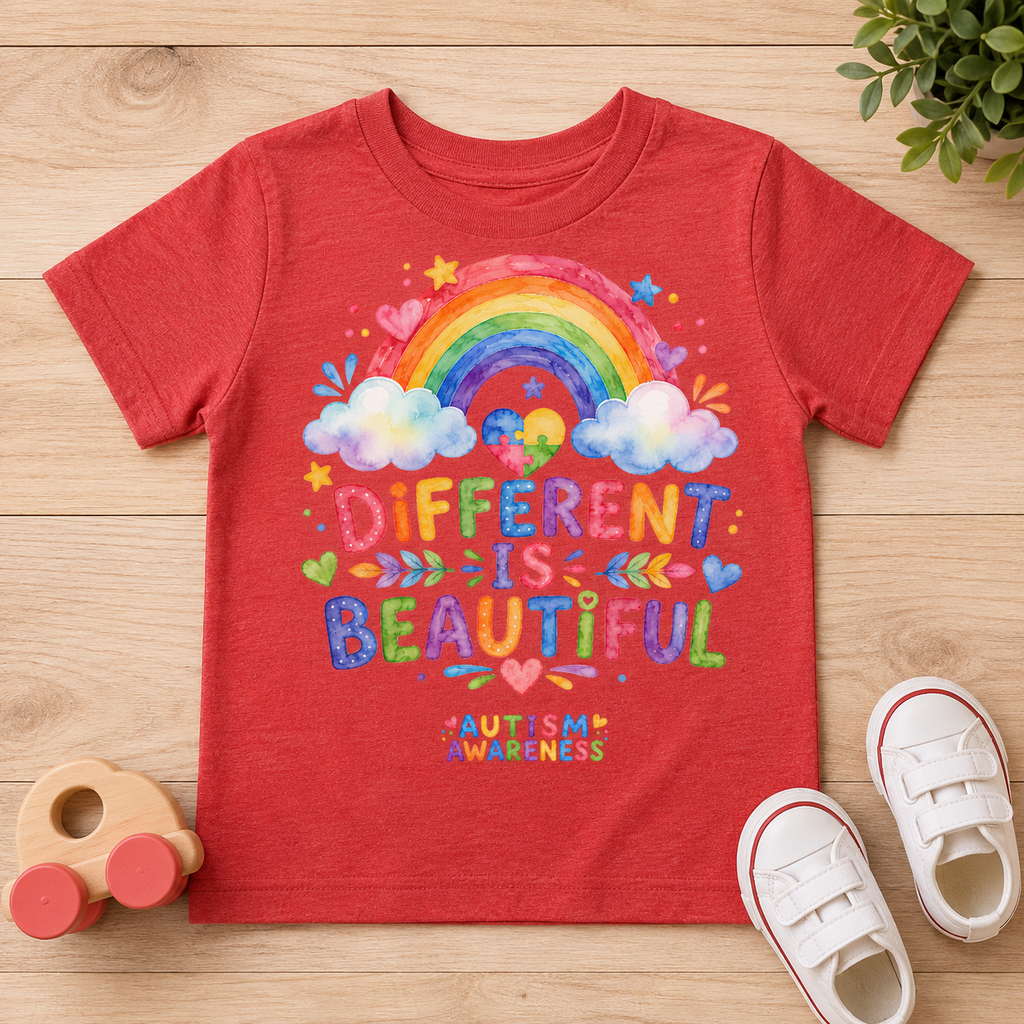 Toddler Tee — "Different Is Beautiful" Rainbow Autism Awareness Shirt