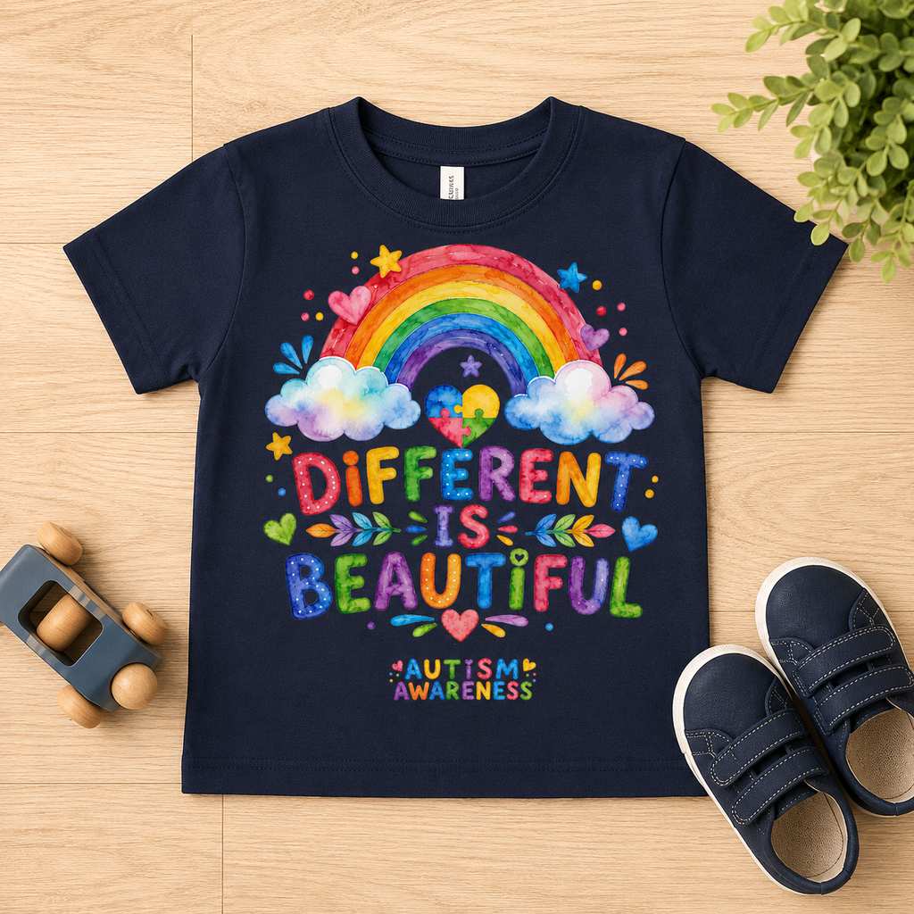Toddler Tee — "Different Is Beautiful" Rainbow Autism Awareness Shirt