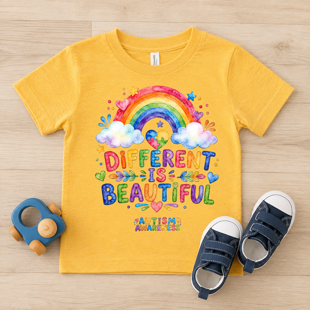 Toddler Tee — "Different Is Beautiful" Rainbow Autism Awareness Shirt