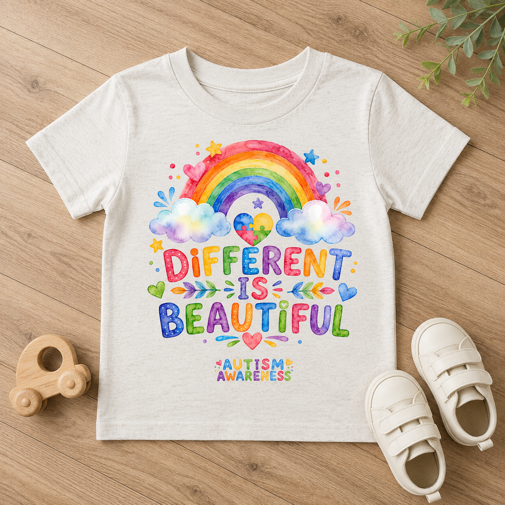 Toddler Tee — "Different Is Beautiful" Rainbow Autism Awareness Shirt