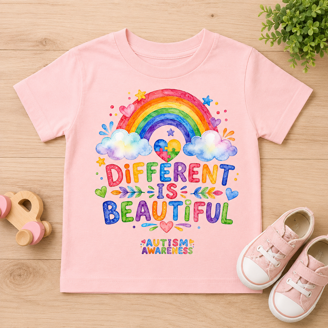 Toddler Tee — "Different Is Beautiful" Rainbow Autism Awareness Shirt