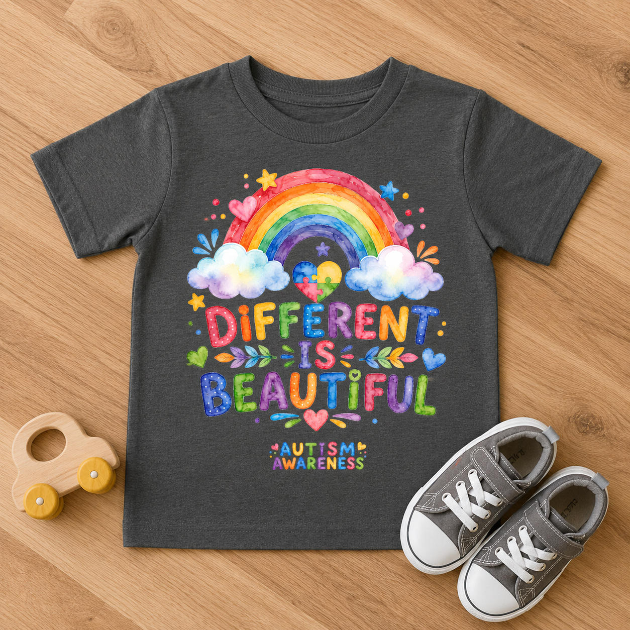 Toddler Tee — "Different Is Beautiful" Rainbow Autism Awareness Shirt
