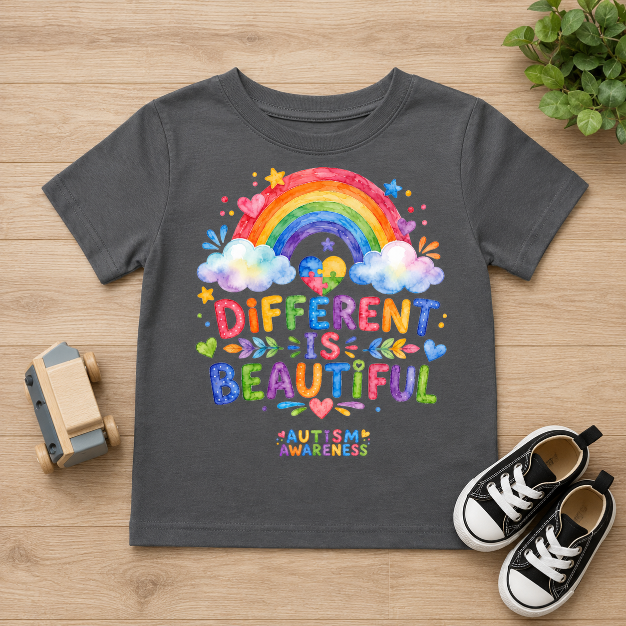 Toddler Tee — "Different Is Beautiful" Rainbow Autism Awareness Shirt
