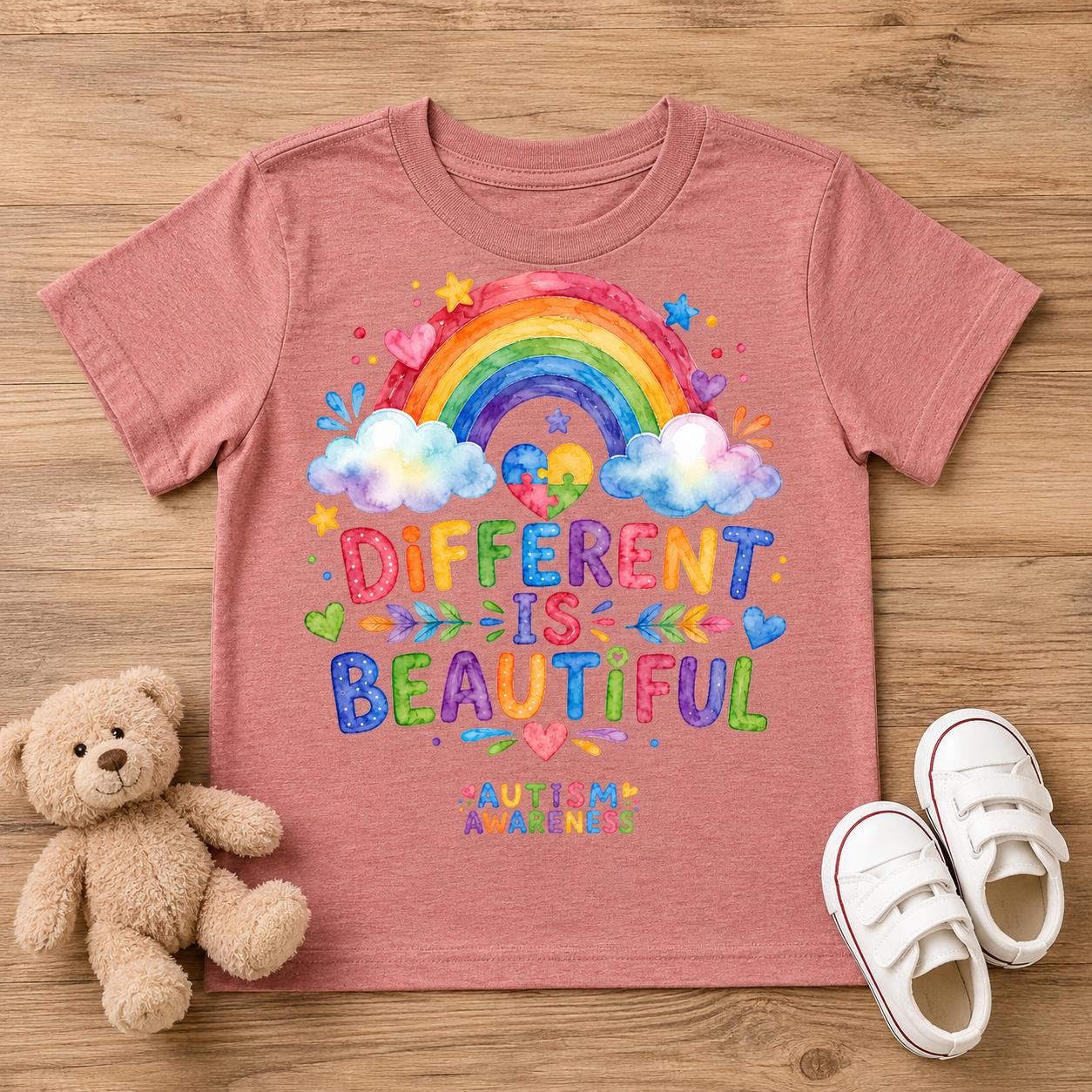 Toddler Tee — "Different Is Beautiful" Rainbow Autism Awareness Shirt