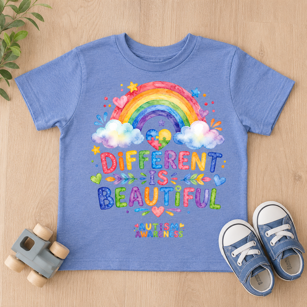 Toddler Tee — "Different Is Beautiful" Rainbow Autism Awareness Shirt