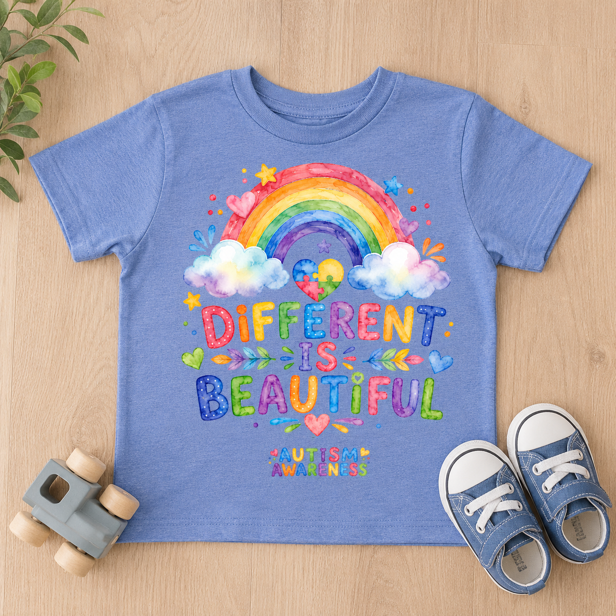 Toddler Tee — "Different Is Beautiful" Rainbow Autism Awareness Shirt