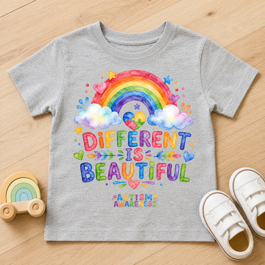 Toddler Tee — "Different Is Beautiful" Rainbow Autism Awareness Shirt