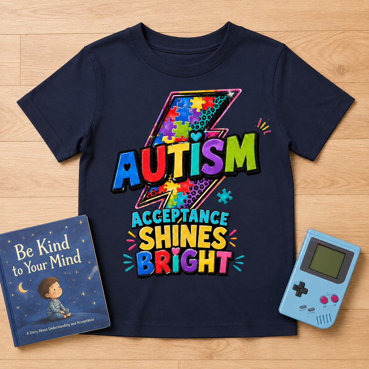 Youth Tee — 'Autism Acceptance Shines Bright' Colorful Lightning Bolt