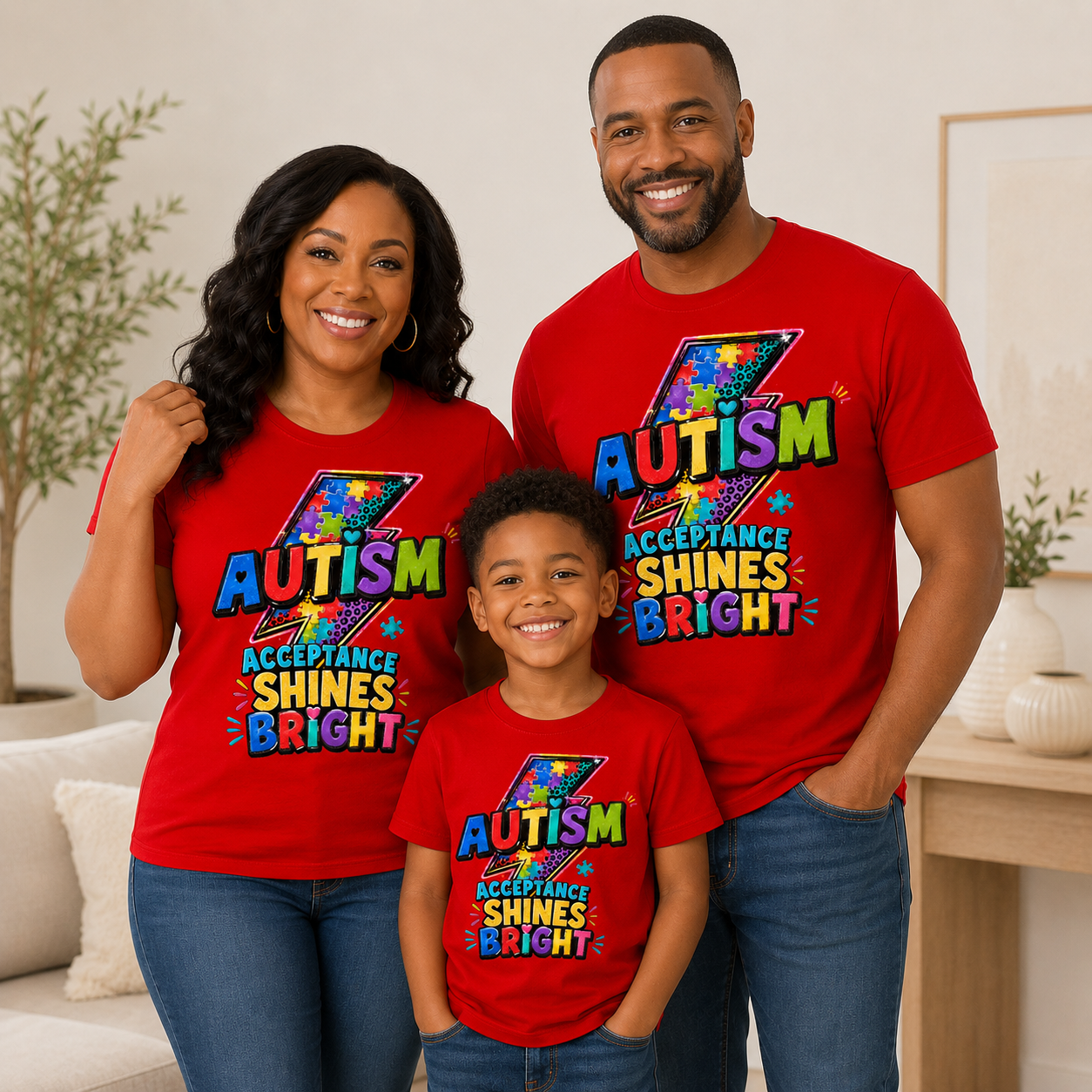 Youth Tee — 'Autism Acceptance Shines Bright' Colorful Lightning Bolt