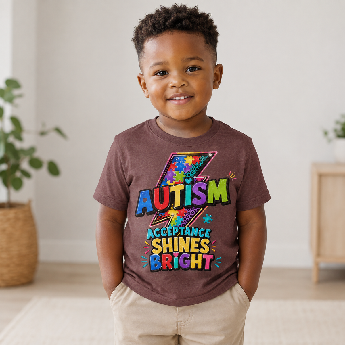 Toddler Tee — "Acceptance Shines Bright" Colorful Puzzle Lightning