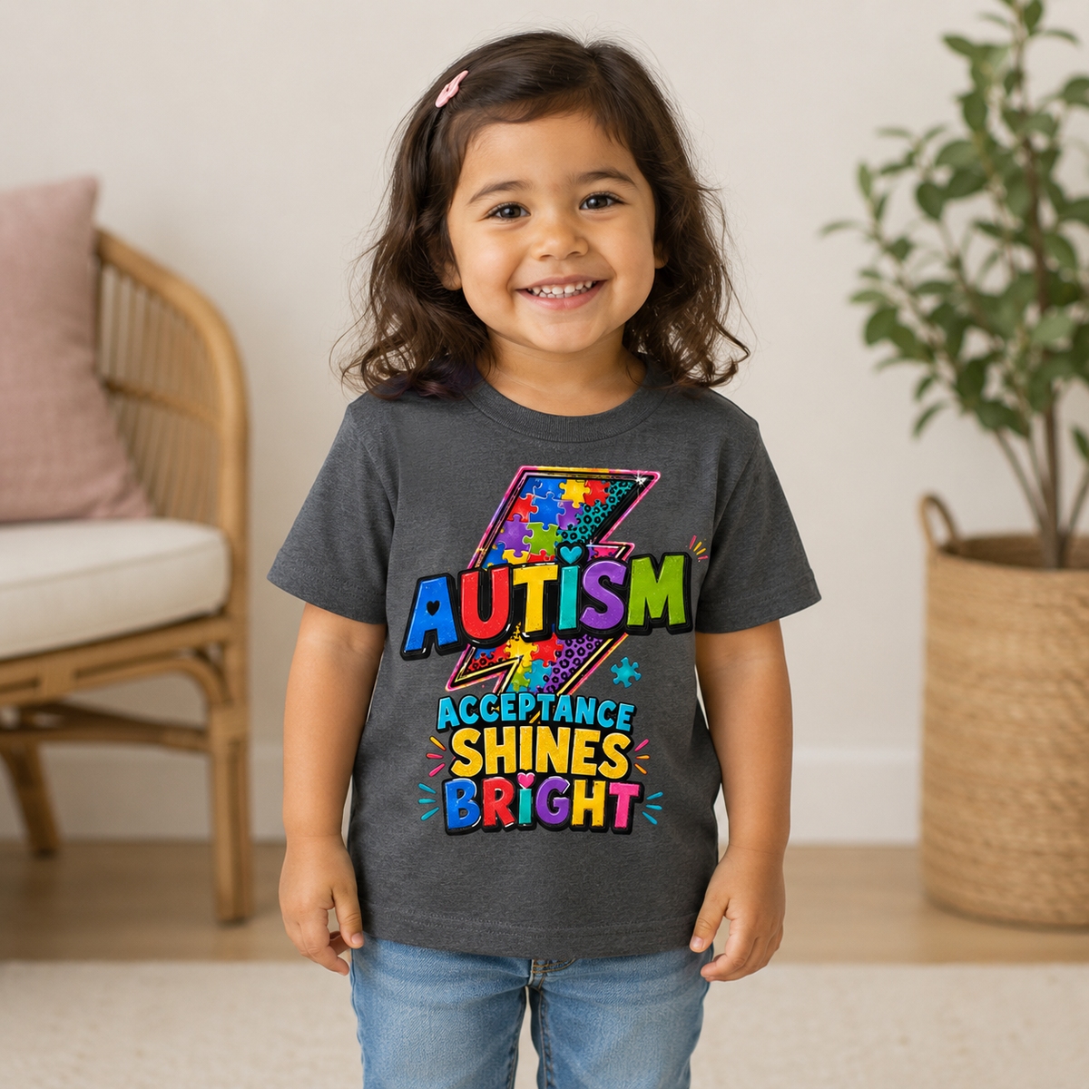 Toddler Tee — "Acceptance Shines Bright" Colorful Puzzle Lightning