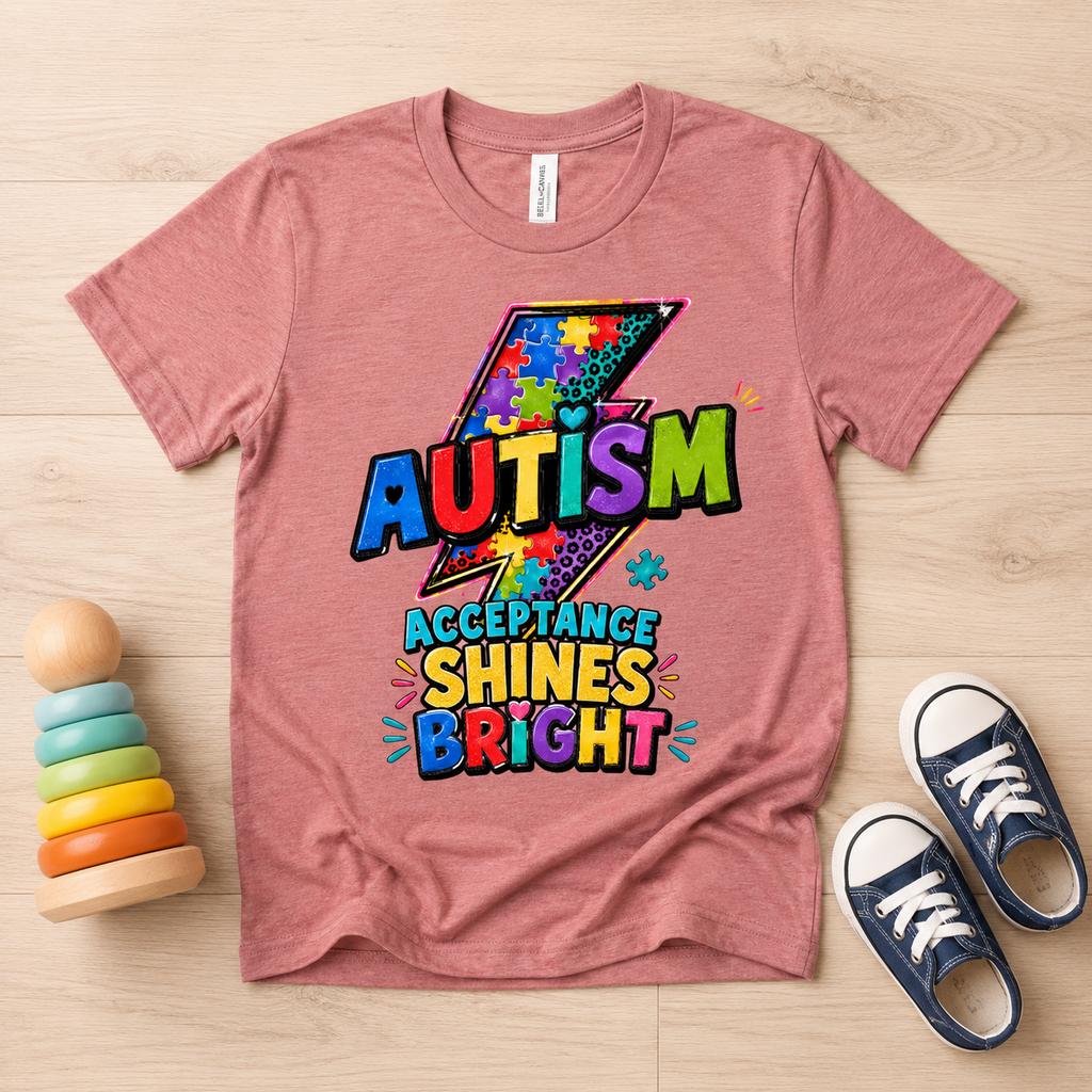 Autism Acceptance Toddler Tee — "Acceptance Shines Bright" Colorful Puzzle Lightning
