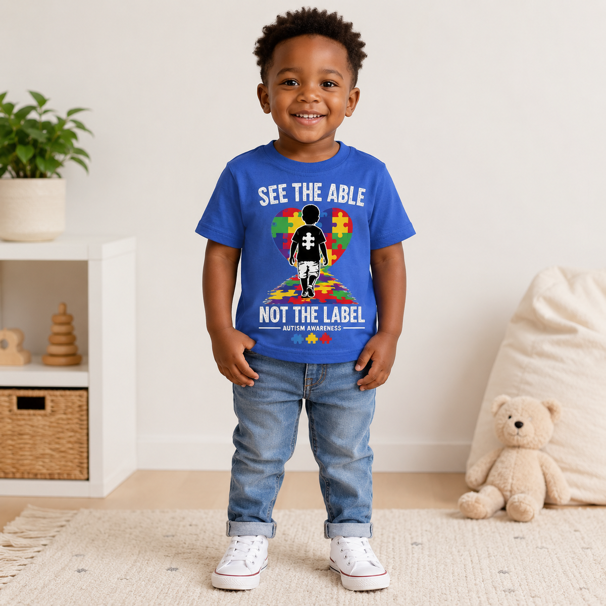 Toddler Tee — “See the Able, Not the Label” Autism Puzzle Heart