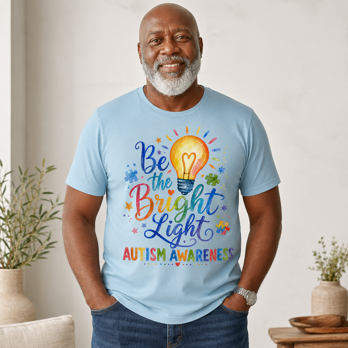 Unisex — "Be the Bright Light" Colorful Puzzle Tee
