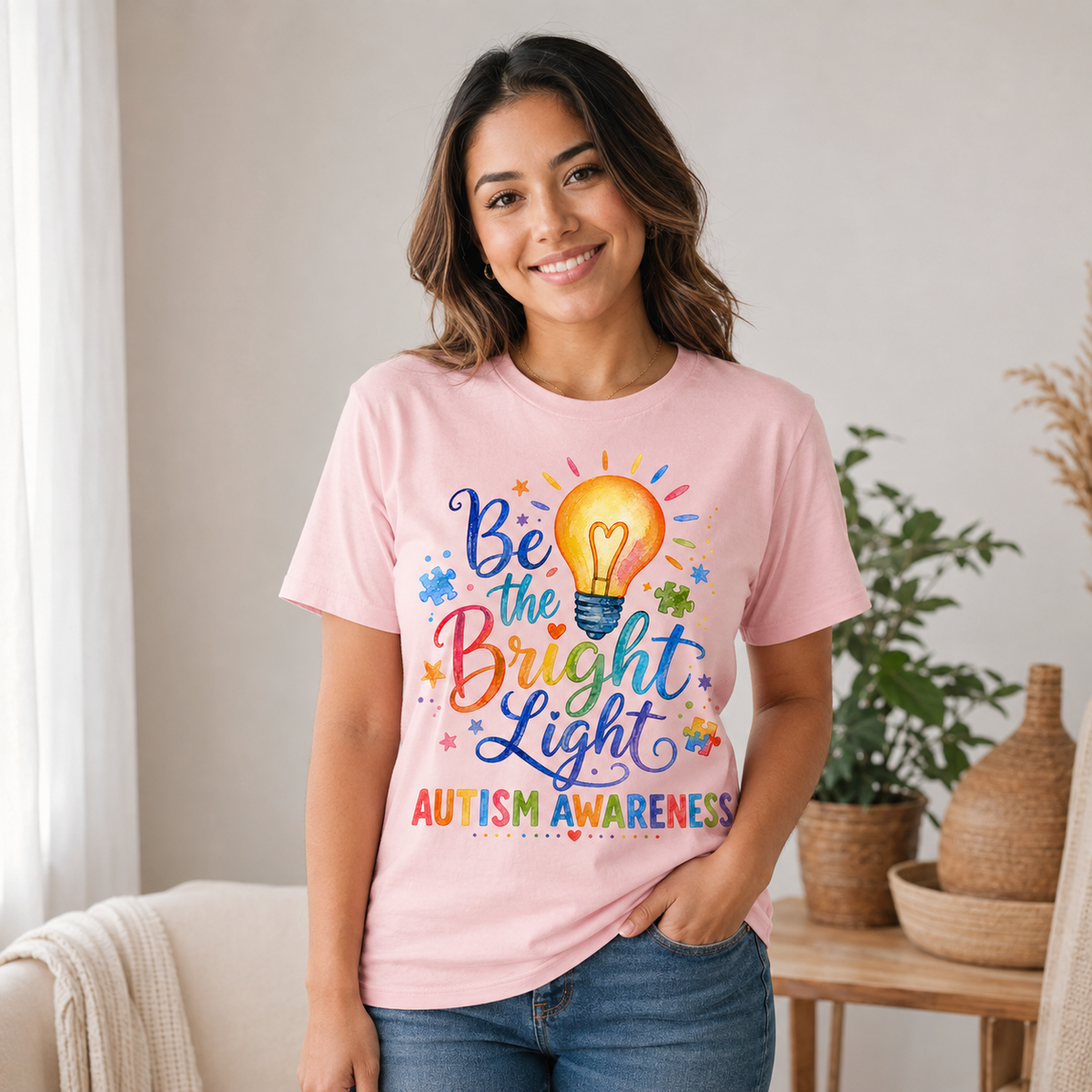 Unisex — "Be the Bright Light" Colorful Puzzle Tee