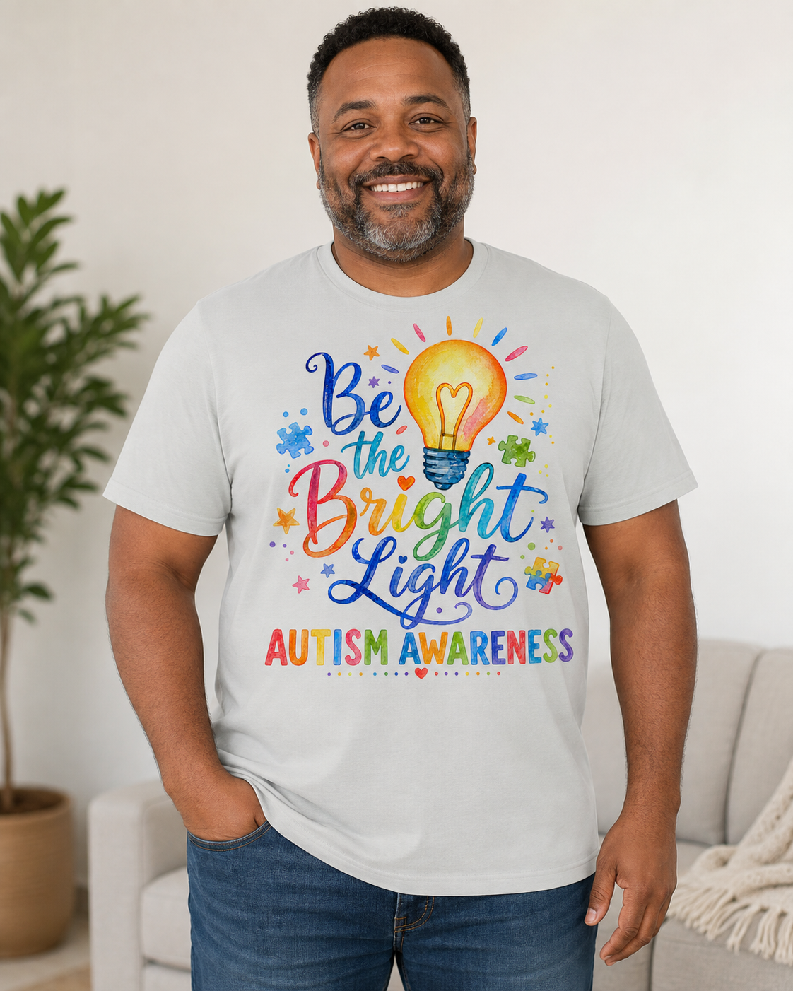 Unisex — "Be the Bright Light" Colorful Puzzle Tee