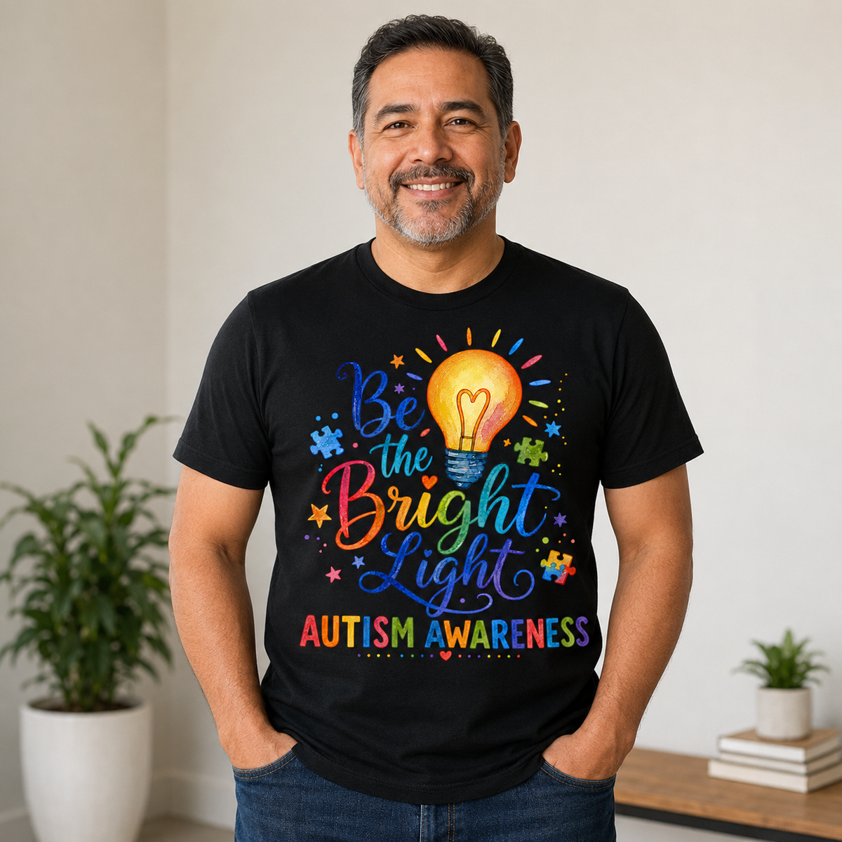 Unisex — "Be the Bright Light" Colorful Puzzle Tee