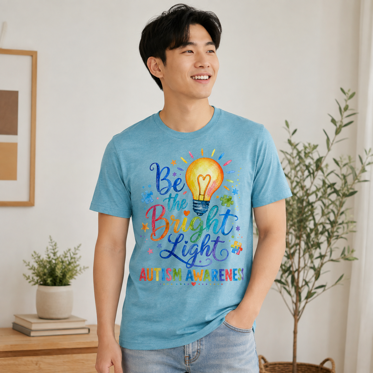 Unisex — "Be the Bright Light" Colorful Puzzle Tee