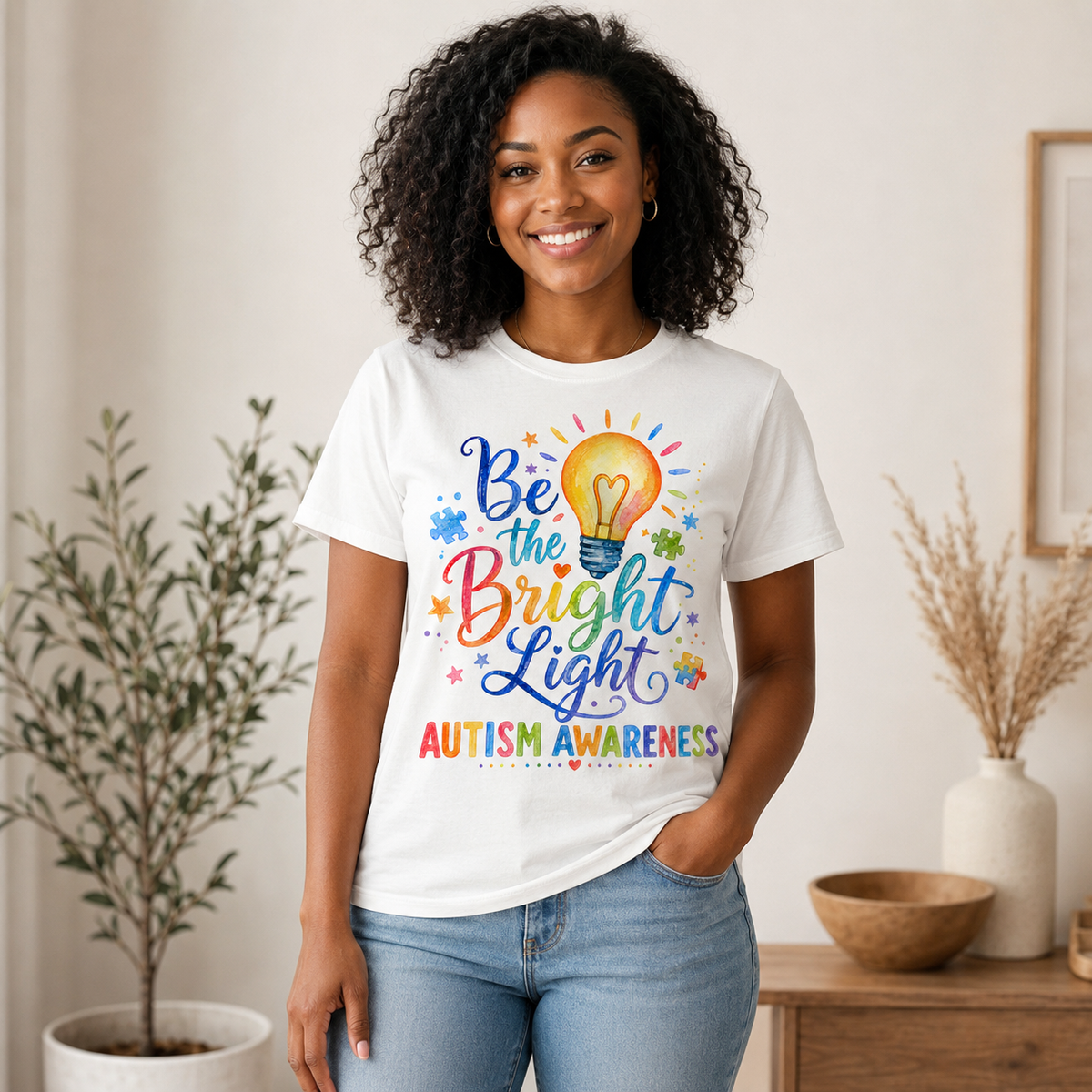 Unisex — "Be the Bright Light" Colorful Puzzle Tee