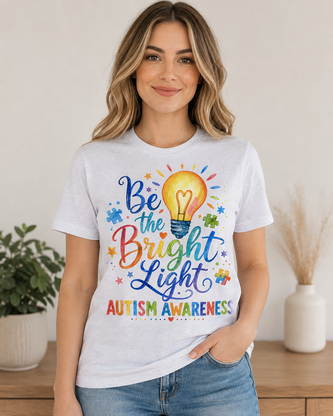 Unisex — "Be the Bright Light" Colorful Puzzle Tee