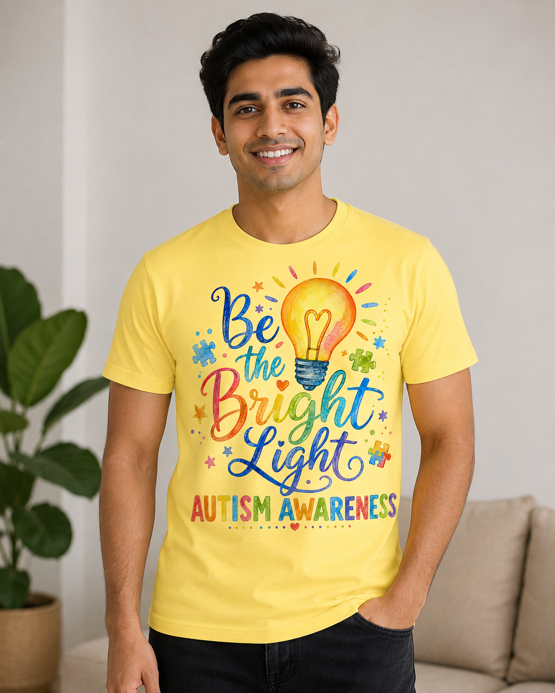 Unisex — "Be the Bright Light" Colorful Puzzle Tee
