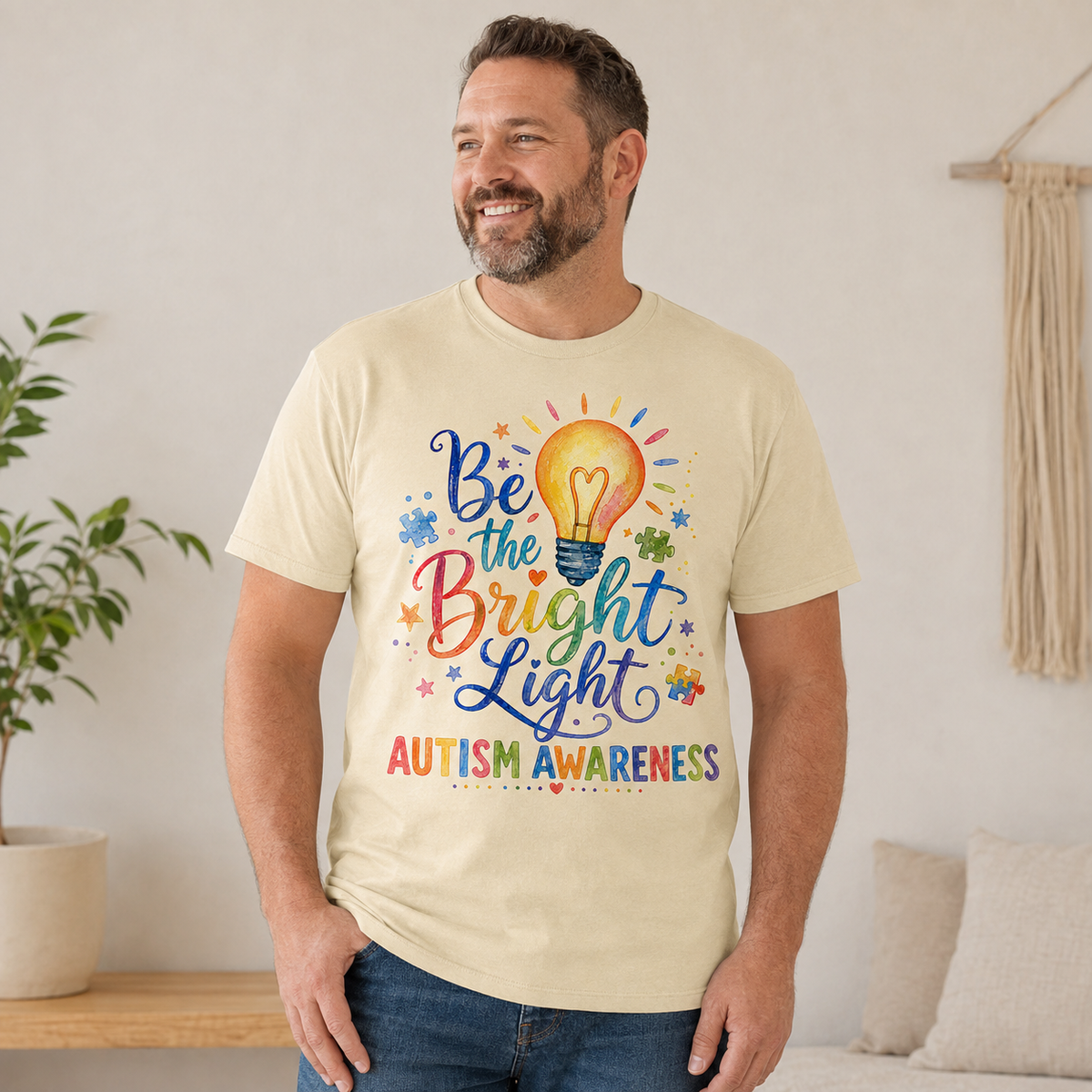 Unisex — "Be the Bright Light" Colorful Puzzle Tee