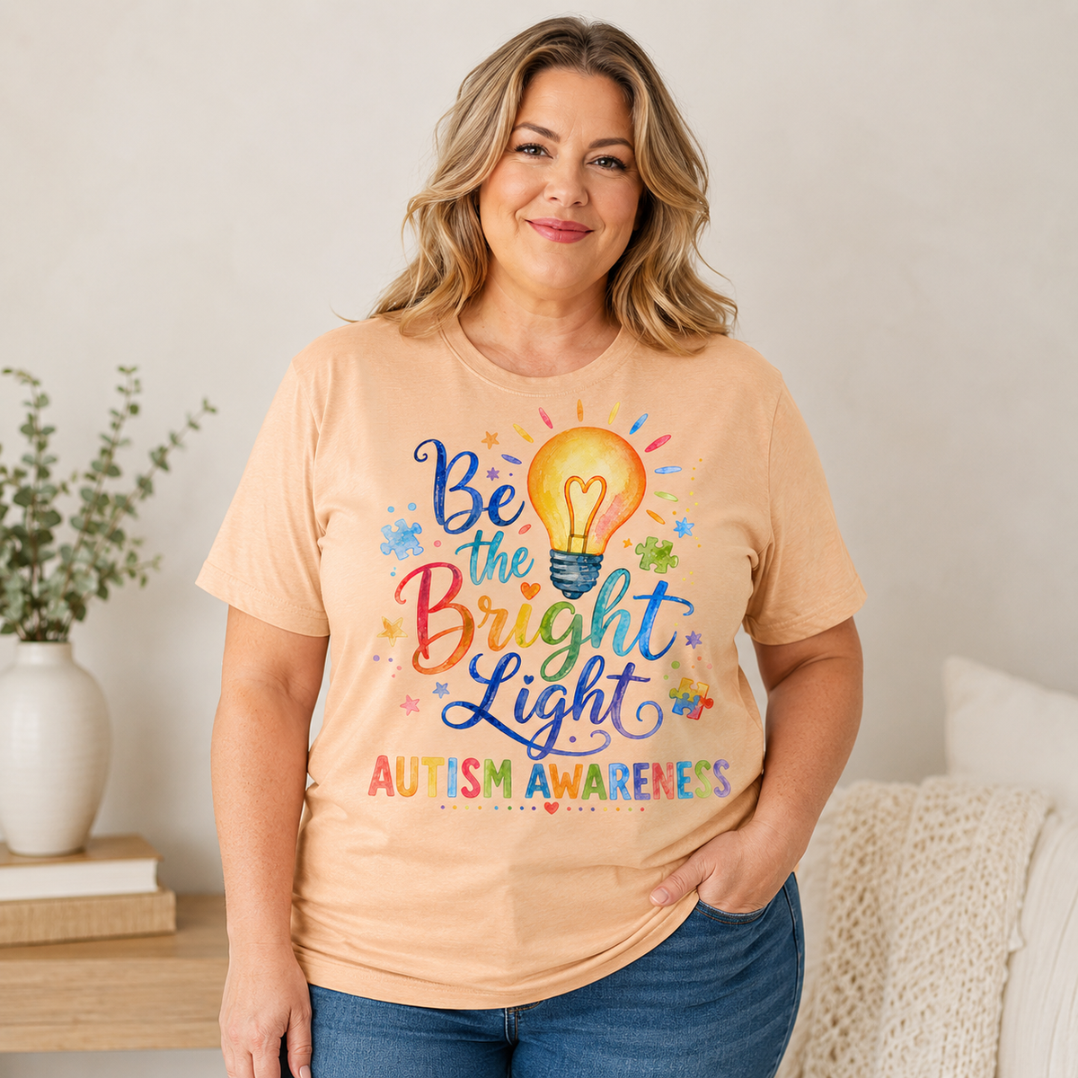Unisex — "Be the Bright Light" Colorful Puzzle Tee