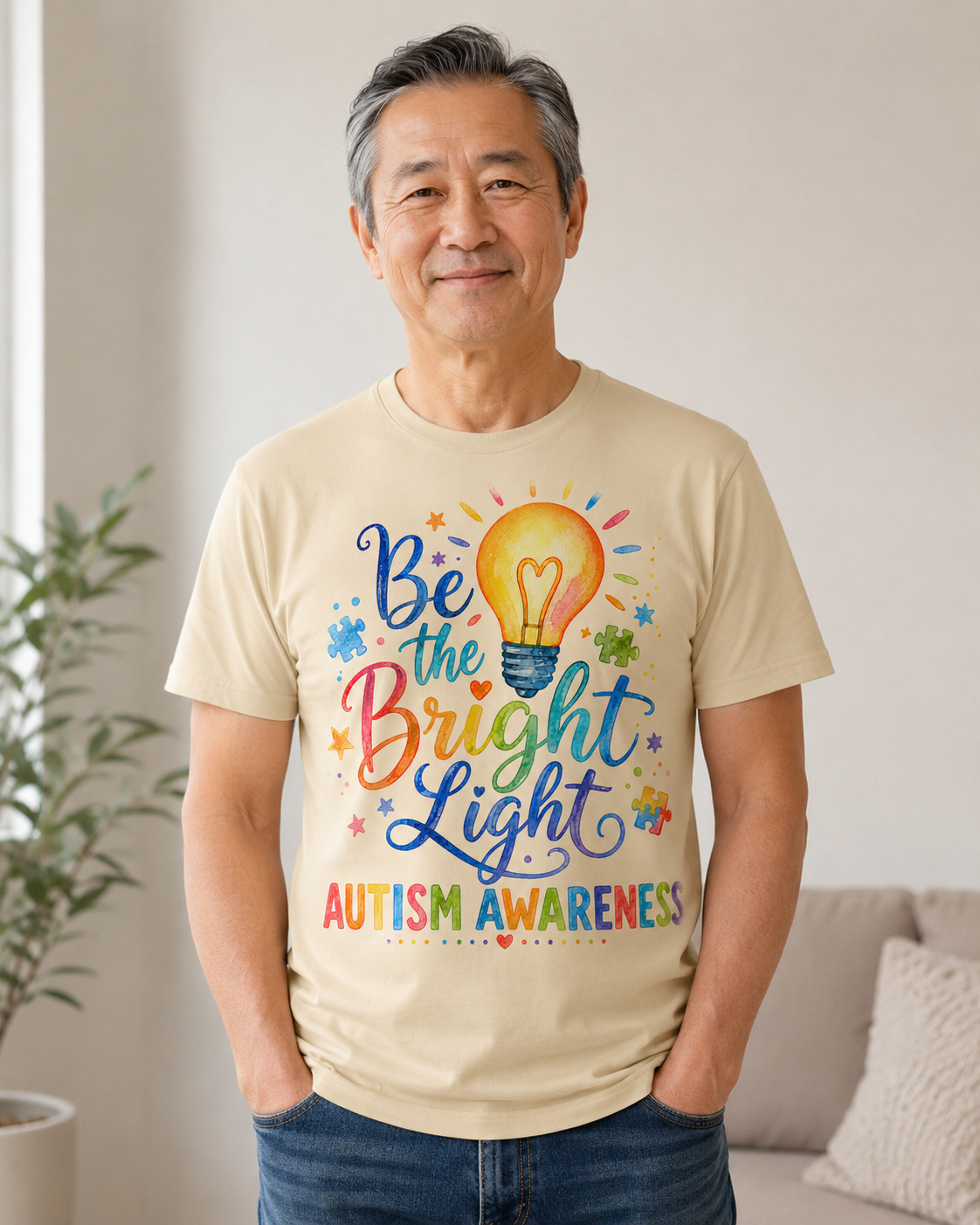 Unisex — "Be the Bright Light" Colorful Puzzle Tee