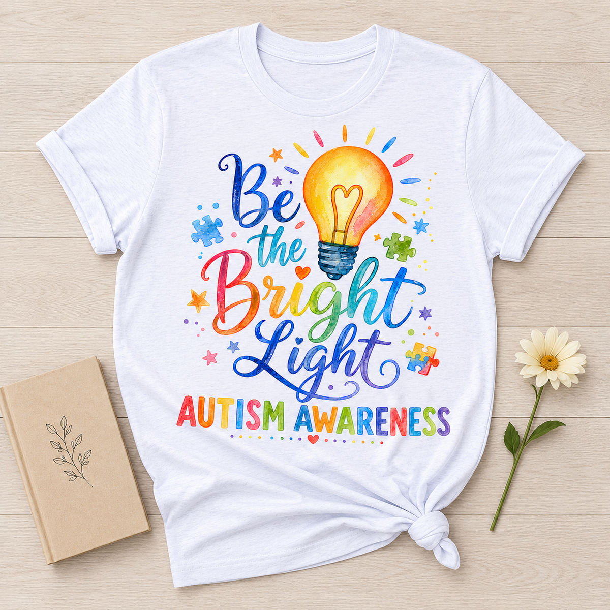 Unisex — "Be the Bright Light" Colorful Puzzle Tee