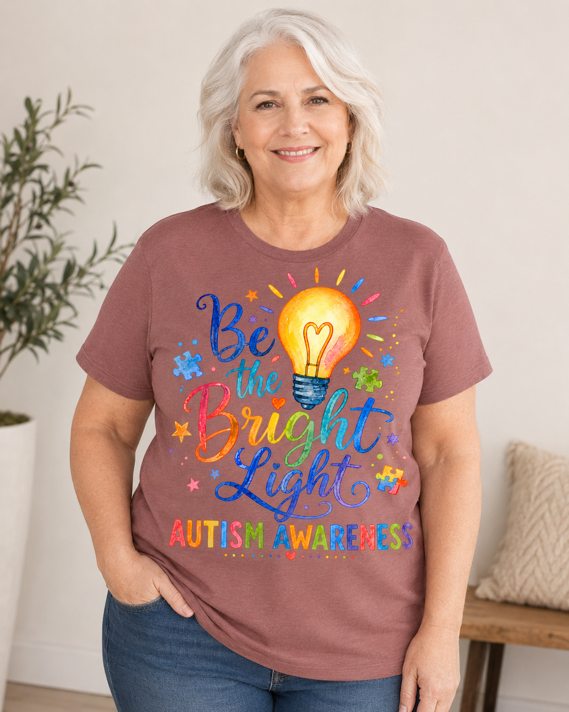 Unisex — "Be the Bright Light" Colorful Puzzle Tee