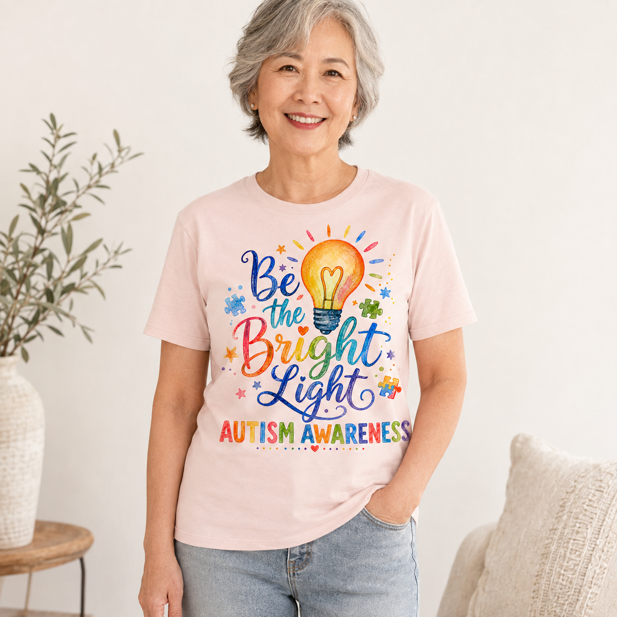 Unisex — "Be the Bright Light" Colorful Puzzle Tee