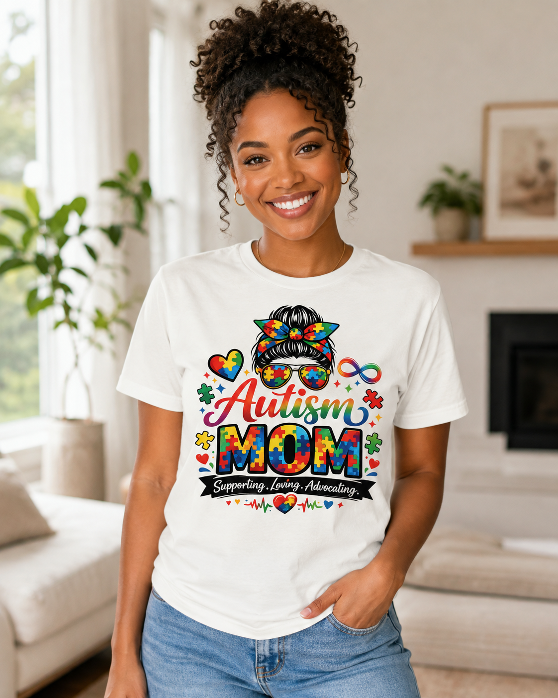 Supporting, Loving, Advocating Puzzle Heart Tee — Women Autism Shirt