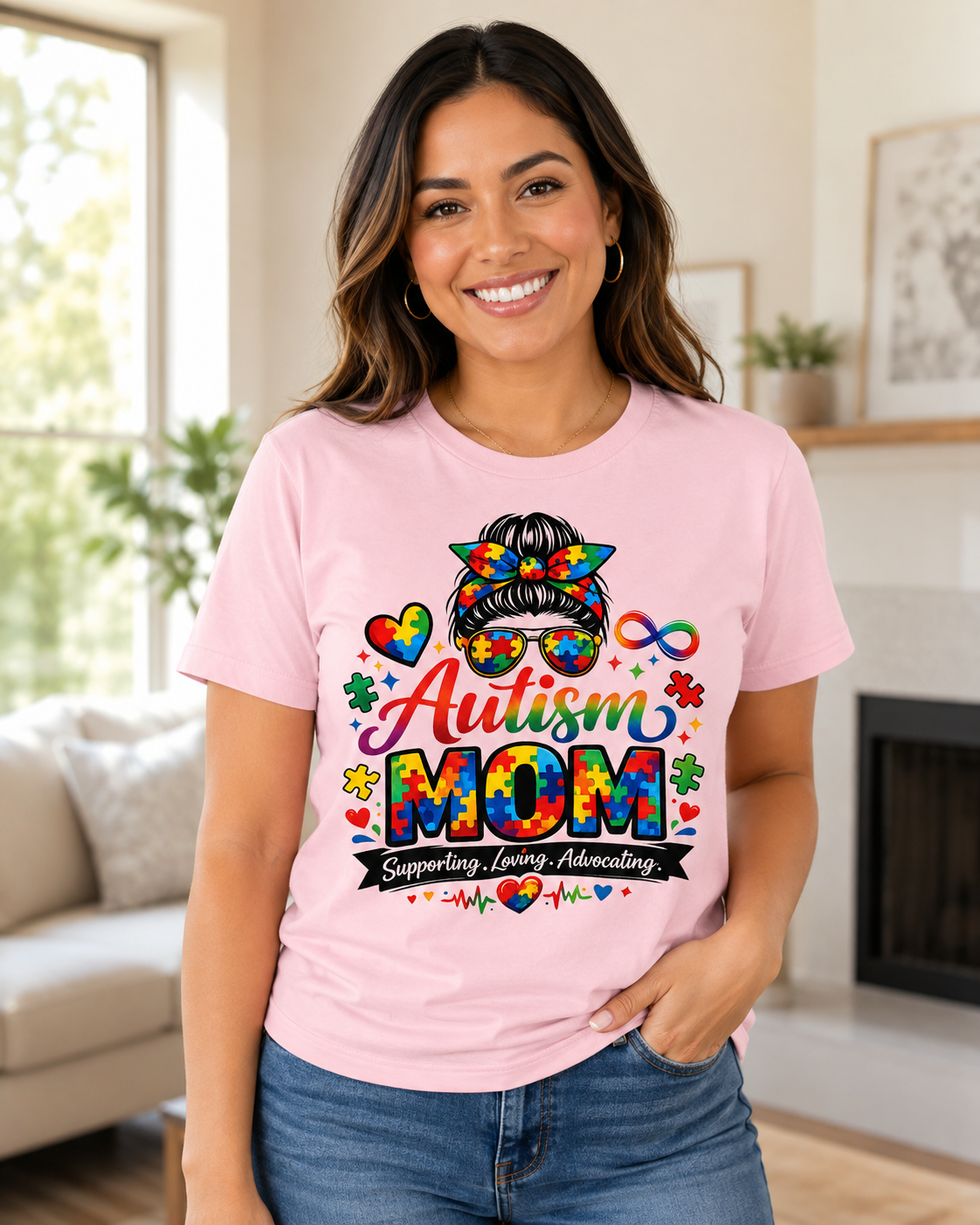 Supporting, Loving, Advocating Puzzle Heart Tee — Women Autism Shirt