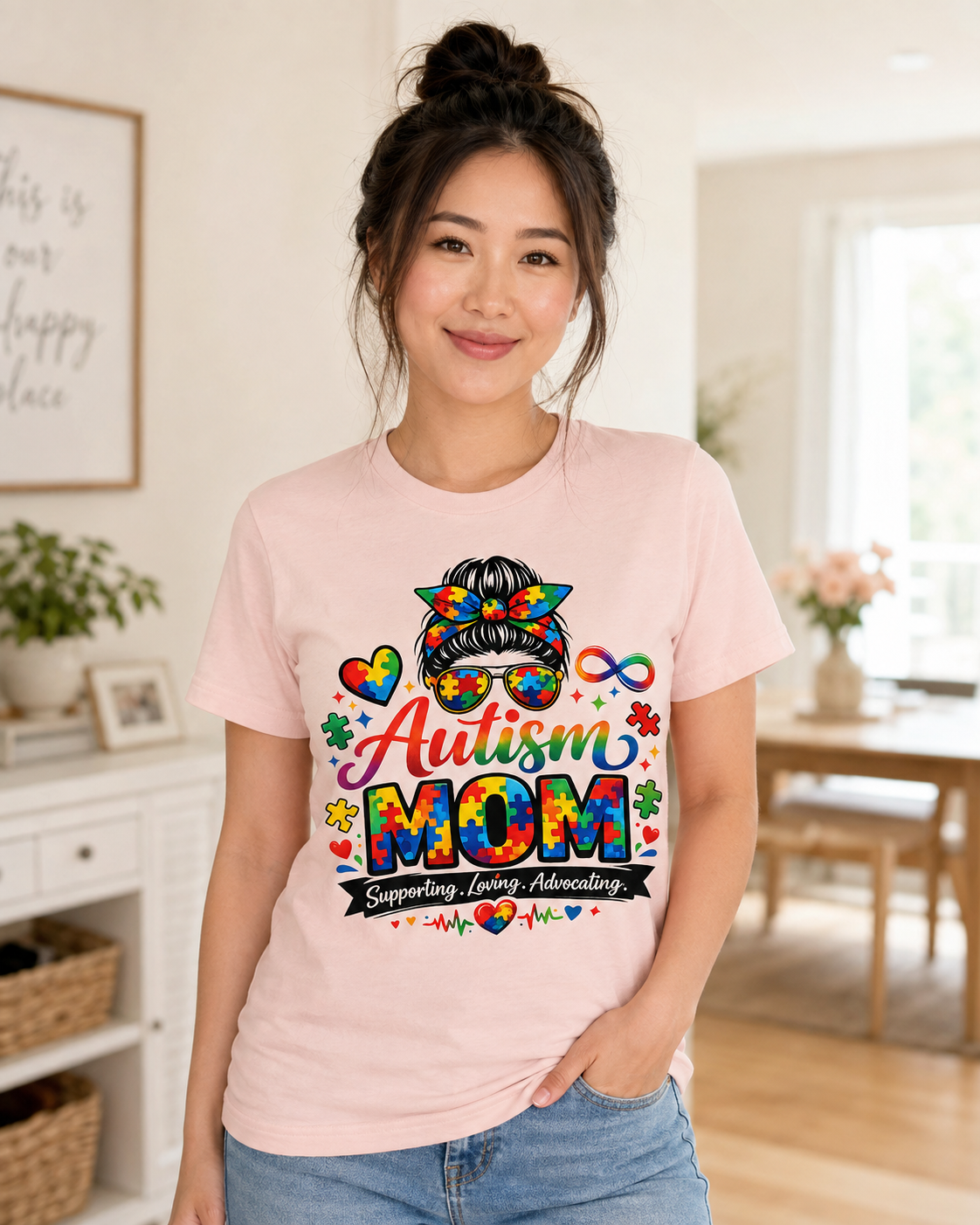 Supporting, Loving, Advocating Puzzle Heart Tee — Women Autism Shirt