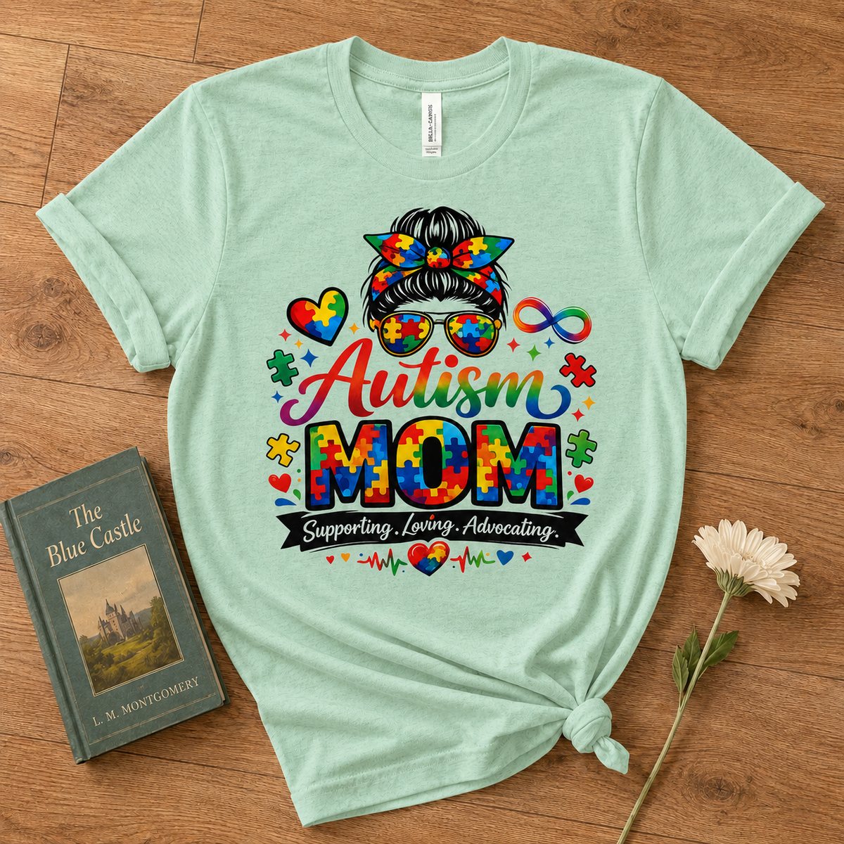Supporting, Loving, Advocating Puzzle Heart Tee — Women Autism Shirt